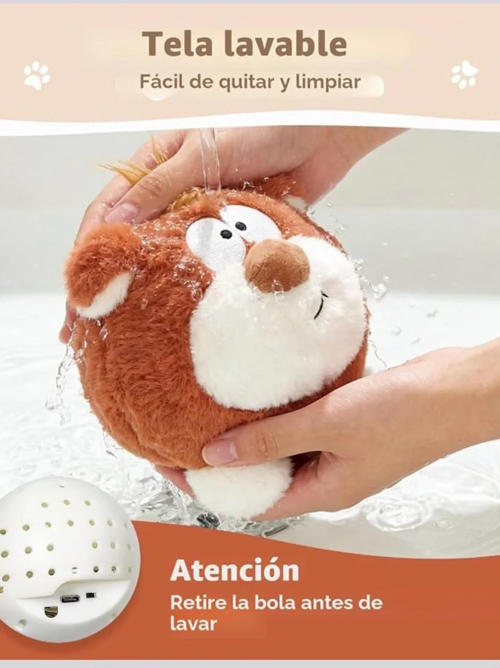 Plush Orange and White Squeaky Pet Toy - Soft Round Cheeky Character